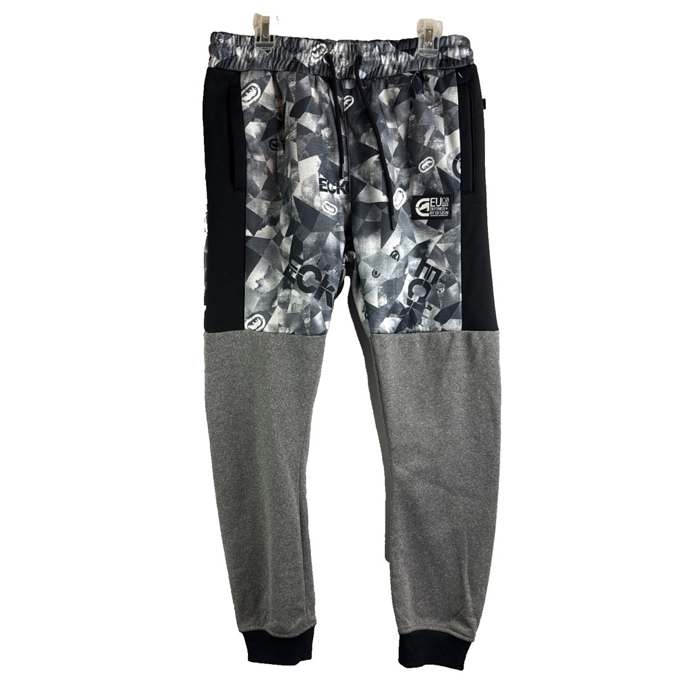NEW Ecko Unltd Sweatpants Mens Medium Gray Black Pockets Jogger M Logo Fitness